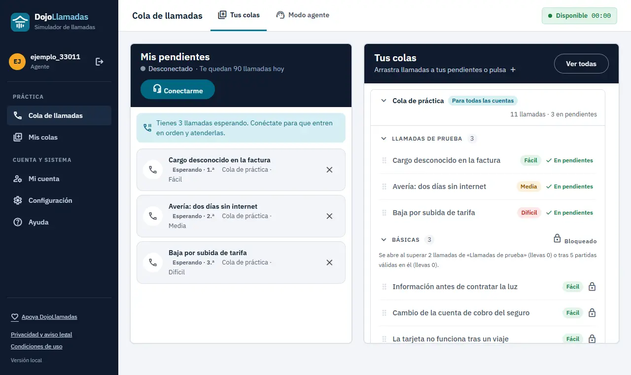 «Mis pendientes» a la izquierda y tus colas a la derecha: arrastra las llamadas o pulsa añadir.
